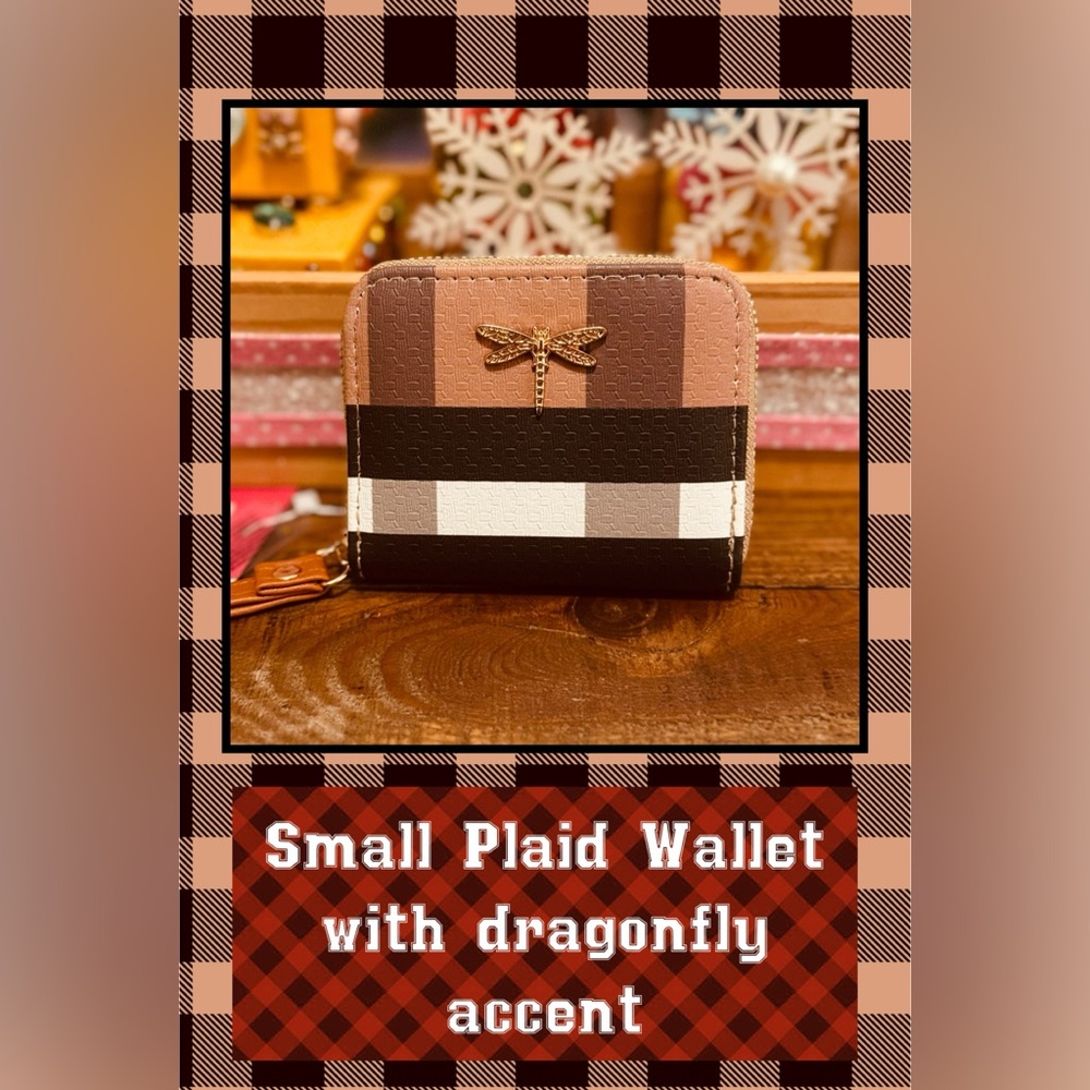 NWT Plaid Wallet with Dragonfly Accent